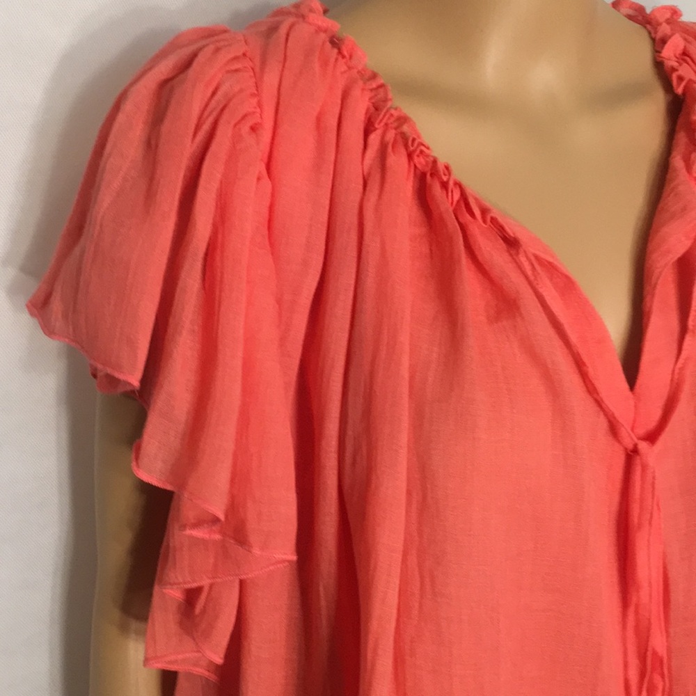 NWT loveriche Coral Flutter Sleeve Top Tie Front - Picture 3 of 16